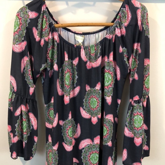 New Simply Southern Preppy Boho Turtle Bell Sleeves Dress Size Large - Picture 3 of 9